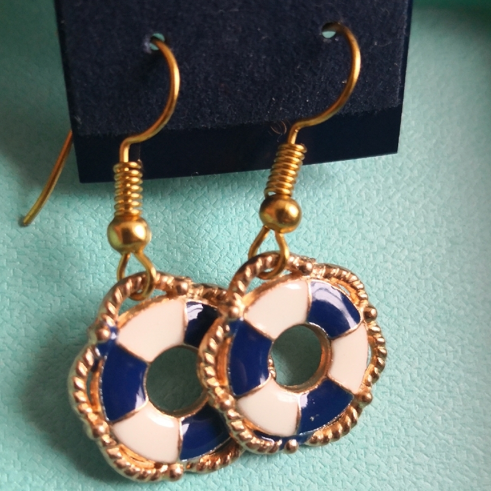 Blue and Gold Nautical Dangle Earrings